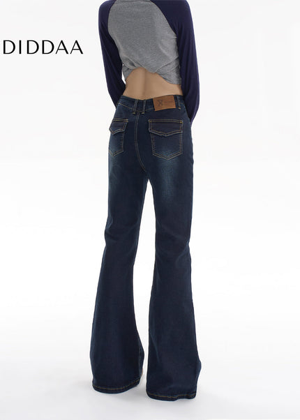 Blue Stretch Micro Flare Jeans - V Waist Hip Lift Style - Women’s Jeans