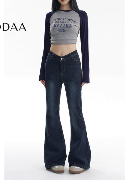 Blue Stretch Micro Flare Jeans - V Waist Hip Lift Style - Women’s Jeans