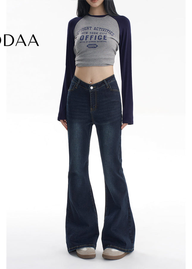 Blue Stretch Micro Flare Jeans - V Waist Hip Lift Style - Women’s Jeans