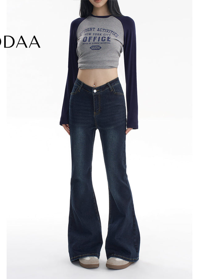 Blue Stretch Micro Flare Jeans - V Waist Hip Lift Style - Women’s Jeans