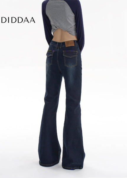 Blue Stretch Micro Flare Jeans - V Waist Hip Lift Style - Women’s Jeans