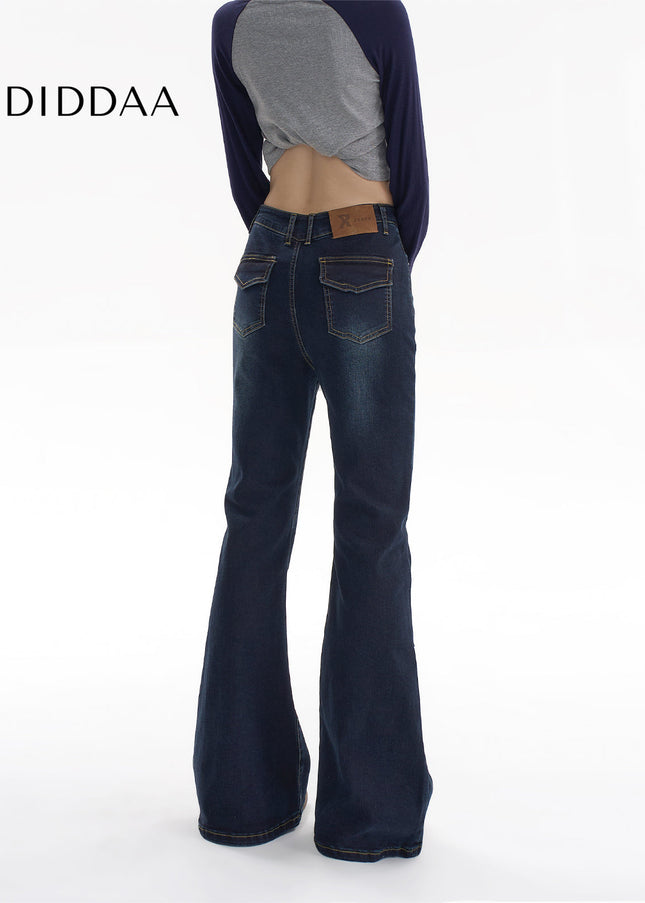 Blue Stretch Micro Flare Jeans - V Waist Hip Lift Style - Women’s Jeans