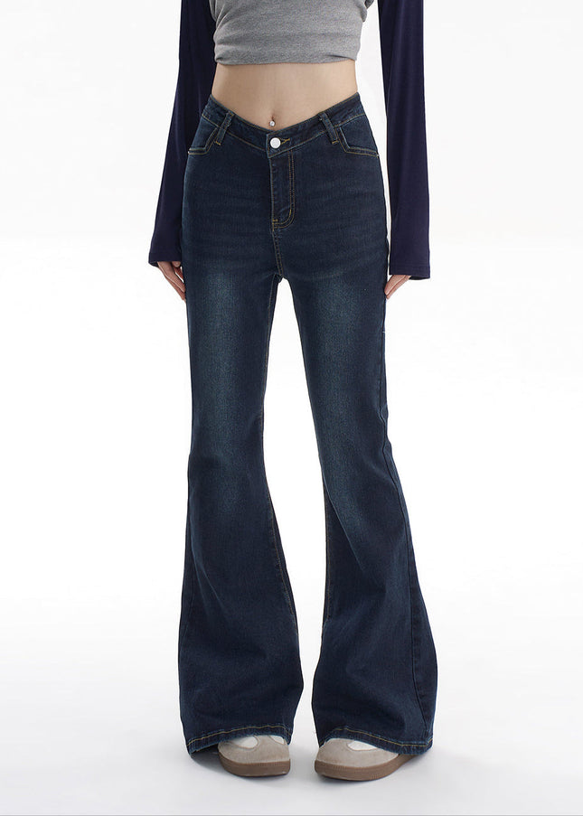 Blue Stretch Micro Flare Jeans - V Waist Hip Lift Style - Women’s Jeans