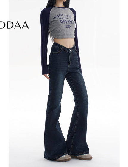 Blue Stretch Micro Flare Jeans - V Waist Hip Lift Style - XS / Dark Blue - Women’s Jeans