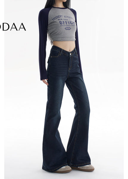 Blue Stretch Micro Flare Jeans - V Waist Hip Lift Style - XS / Dark Blue - Women’s Jeans