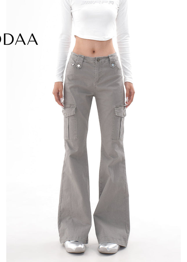 Blue Stretch Slim Micro Flare Cargo Jeans Women - XS / Grey - Women’s Jeans