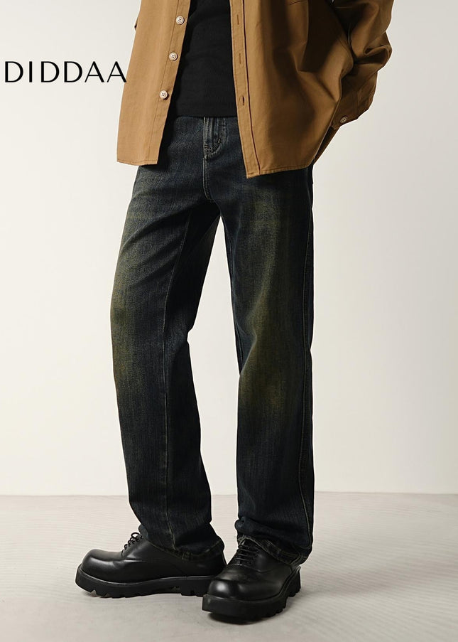 Blue Stretch Wash Straight Jeans with Loose Fit - Men’s Jeans