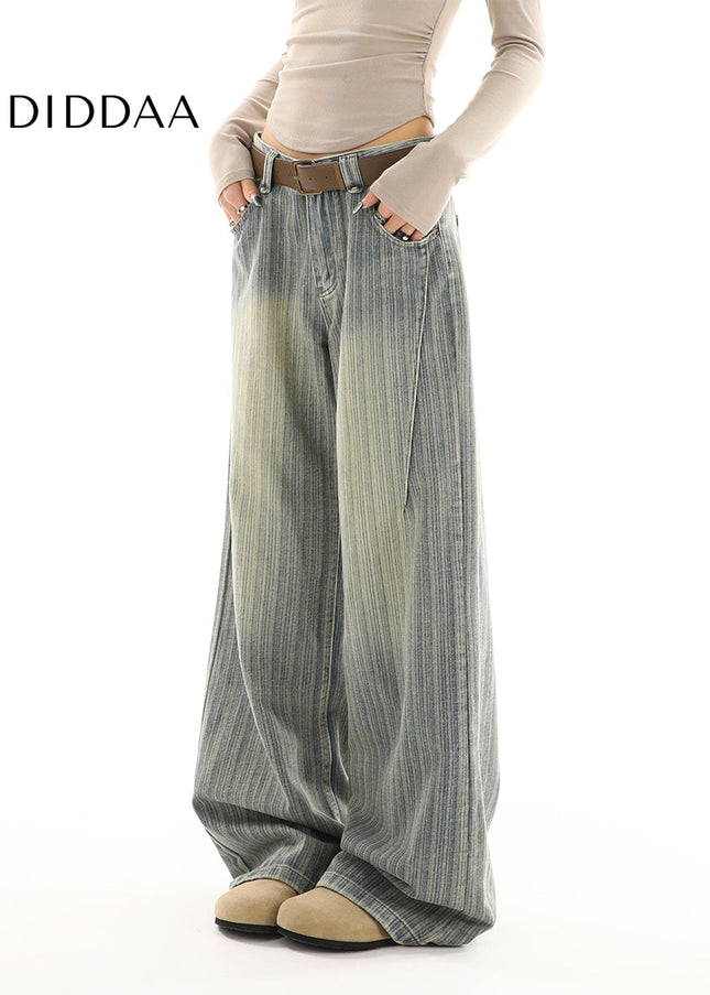 Blue Striped High Street Loose Fit Straight-Leg Jeans - Women’s Jeans