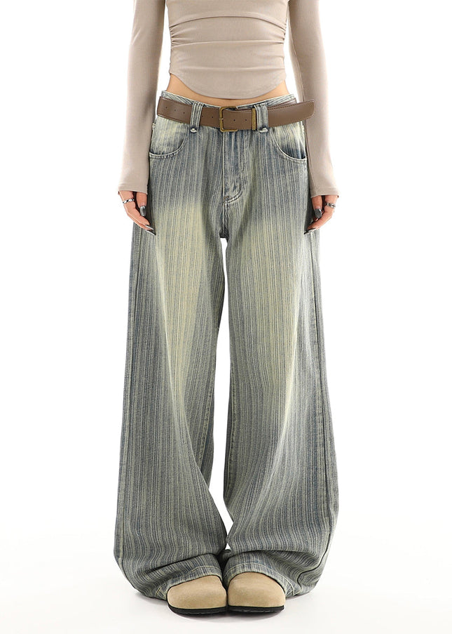 Blue Striped High Street Loose Fit Straight-Leg Jeans - Women’s Jeans