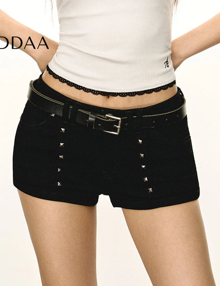 Blue Studded Skinny Low Rise Casual Shorts Women - XS / Black - Shorts