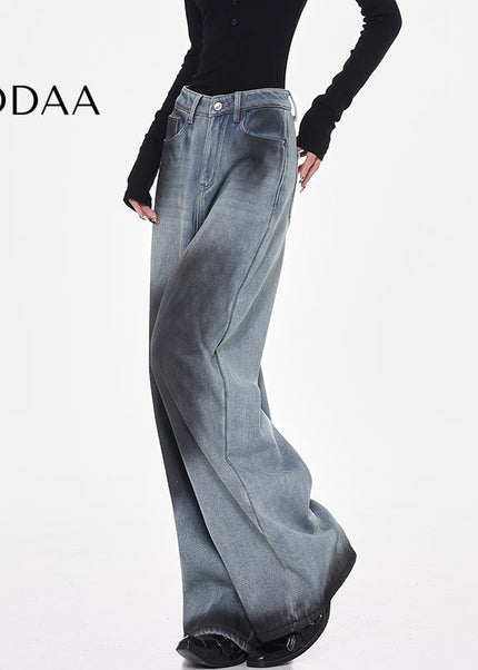 Blue Thickened Fleece Wide-Leg Jeans for Women - S / Mid Blue - Women’s Jeans