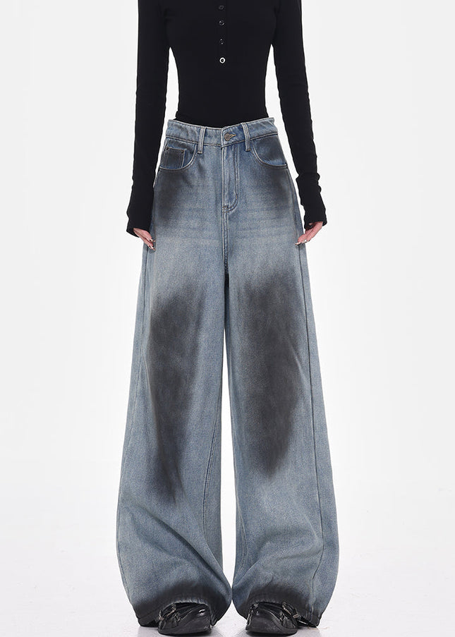 Blue Thickened Fleece Wide-Leg Jeans for Women - Women’s Jeans