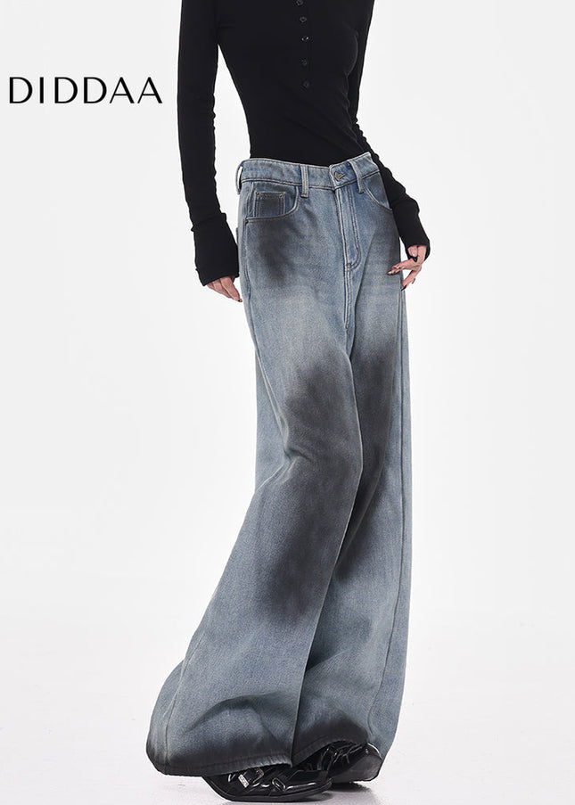 Blue Thickened Fleece Wide-Leg Jeans for Women - Women’s Jeans