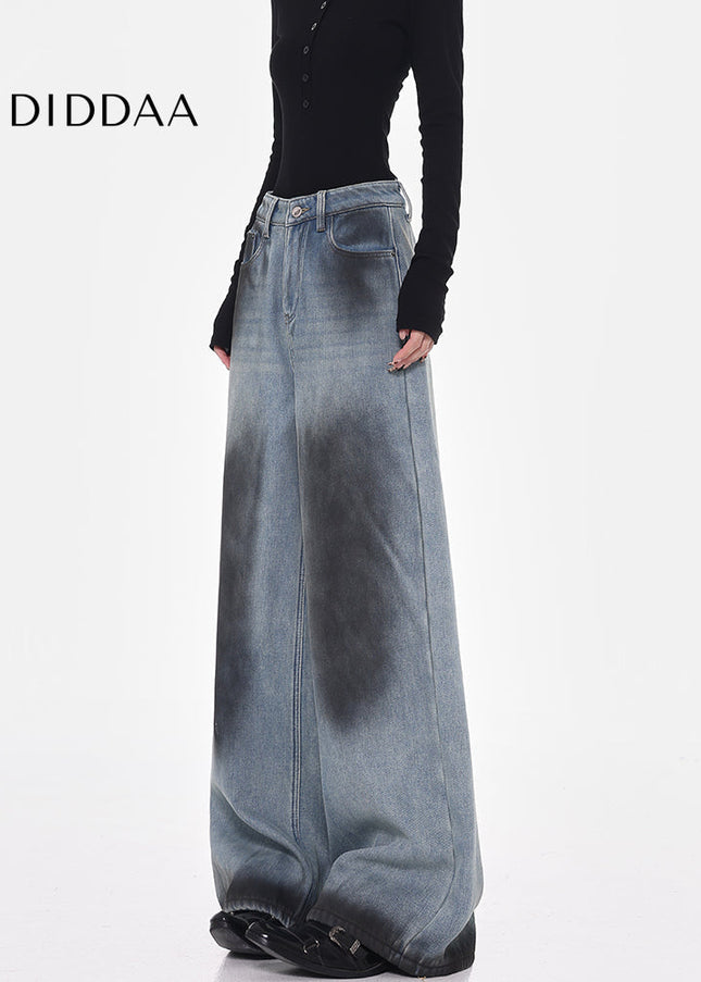 Blue Thickened Fleece Wide-Leg Jeans for Women - Women’s Jeans