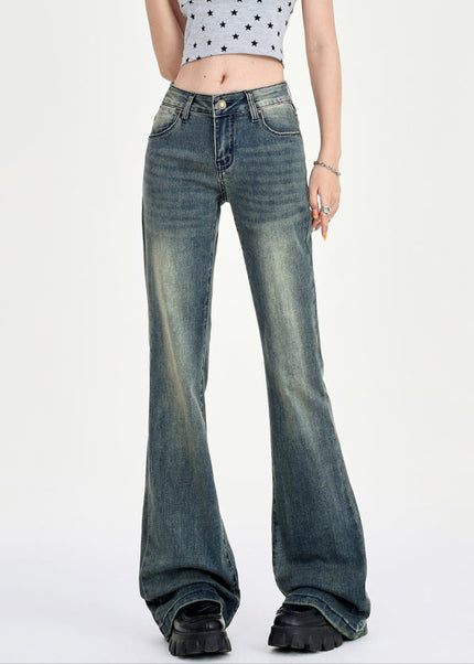 Blue Thin Low-Rise Retro Non-Legged Flared Pants - Women’s Jeans