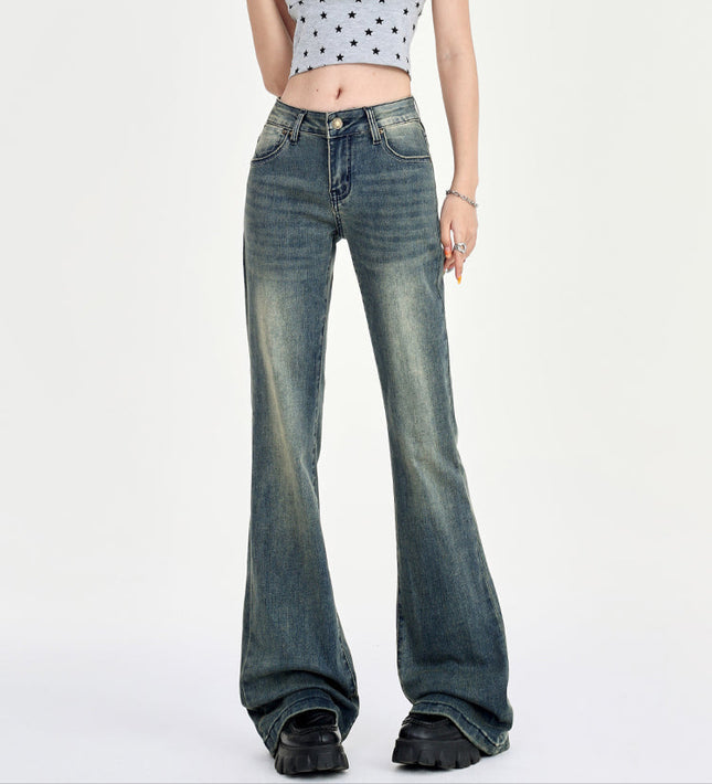 Blue Thin Low-Rise Retro Non-Legged Flared Pants - Women’s Jeans