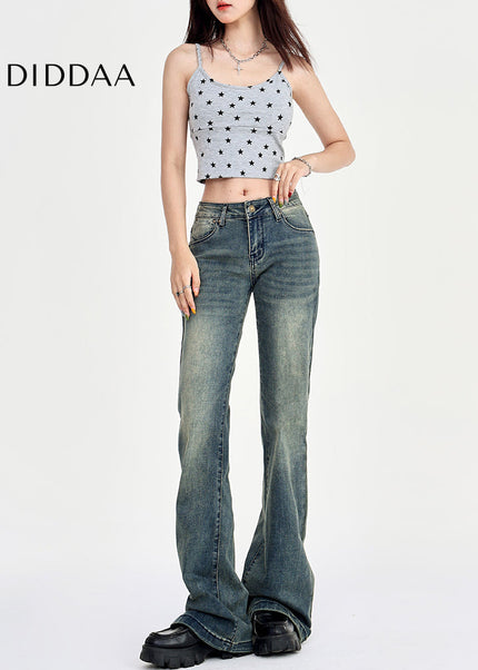 Blue Thin Low-Rise Retro Non-Legged Flared Pants - Women’s Jeans