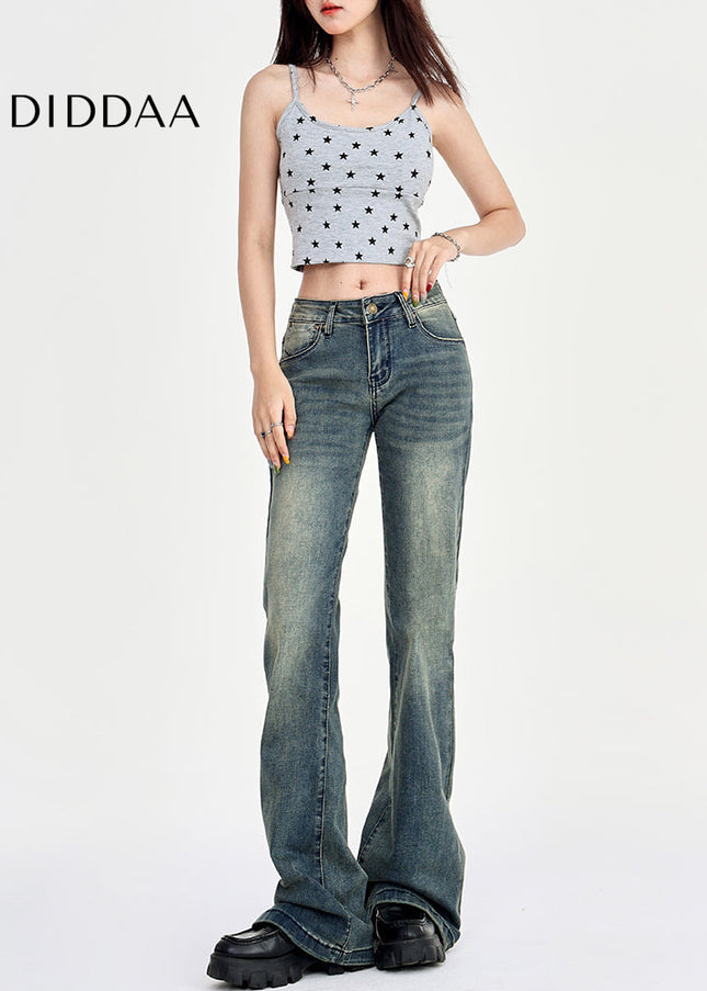 Blue Thin Low-Rise Retro Non-Legged Flared Pants - Women’s Jeans