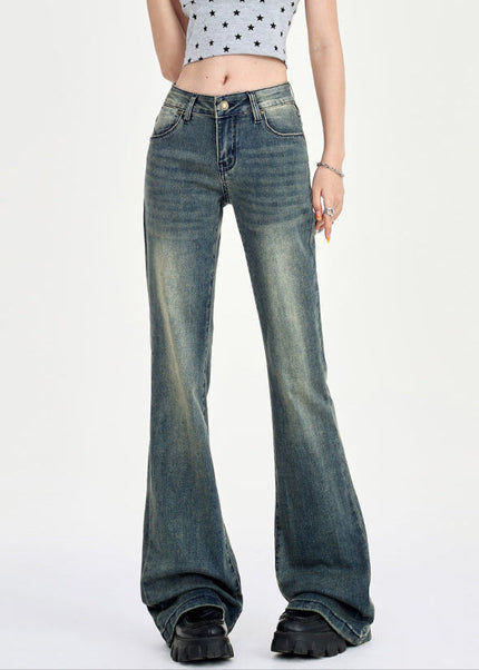 Blue Thin Low-Rise Retro Non-Legged Flared Pants - Women’s Jeans