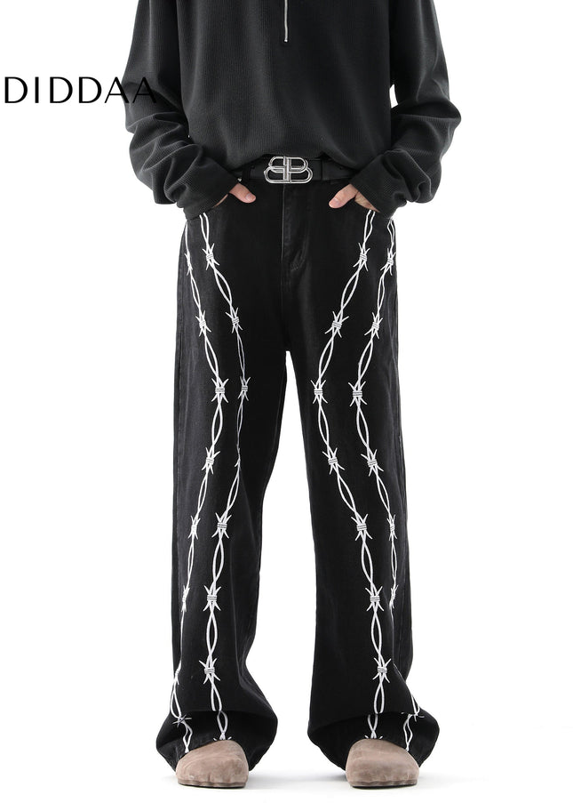 Blue Thorn Embroidered Straight-Leg Jeans - Men’s Jeans