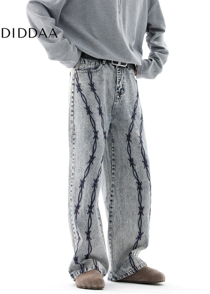 Blue Thorn Embroidered Straight-Leg Jeans - Men’s Jeans