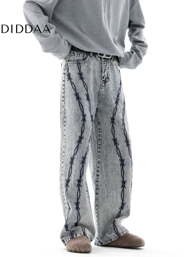 Blue Thorn Embroidered Straight-Leg Jeans - Men’s Jeans