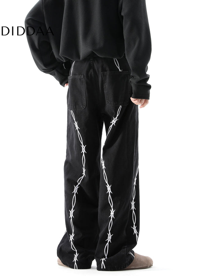 Blue Thorn Embroidered Straight-Leg Jeans - Men’s Jeans