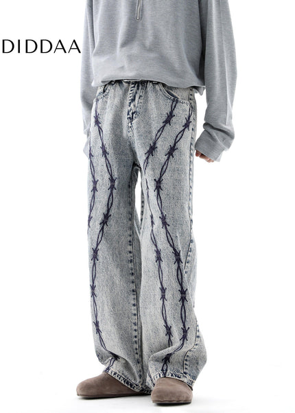 Blue Thorn Embroidered Straight-Leg Jeans - Men’s Jeans