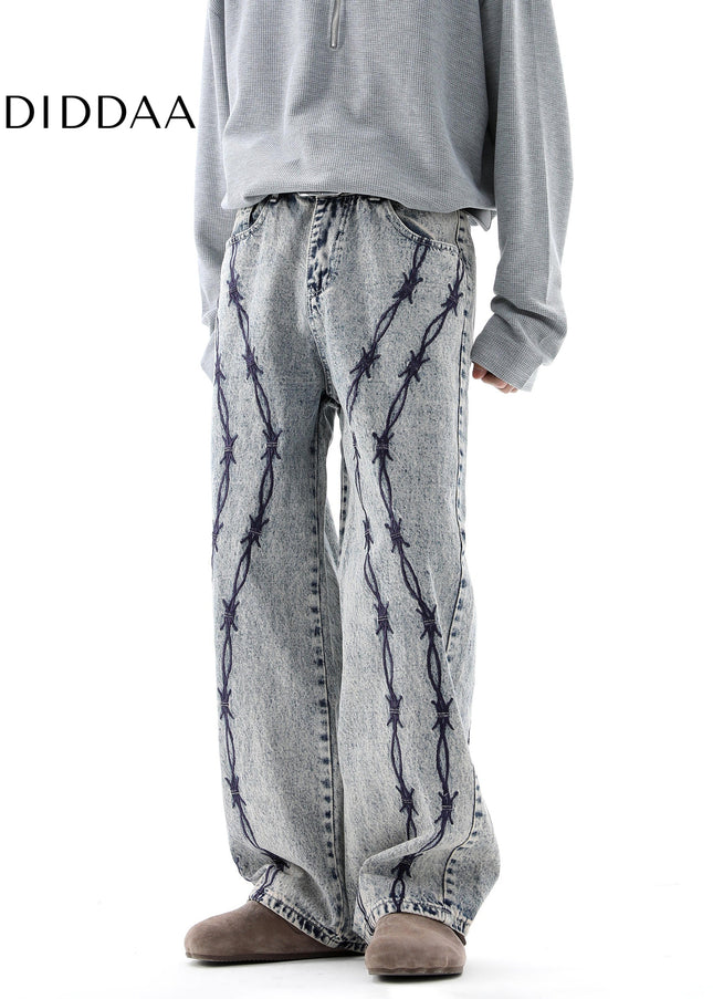 Blue Thorn Embroidered Straight-Leg Jeans - Men’s Jeans