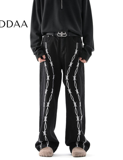 Blue Thorn Embroidered Straight-Leg Jeans - S / Black - Men’s Jeans