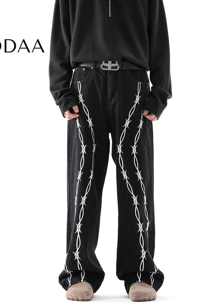 Blue Thorn Embroidered Straight-Leg Jeans - S / Black - Men’s Jeans