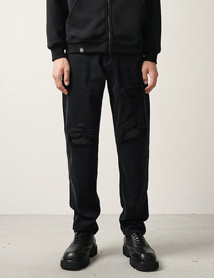 Blue Thread-Patch Ripped Slim Fit Jeans for Men - 28 / Black - Men’s Jeans