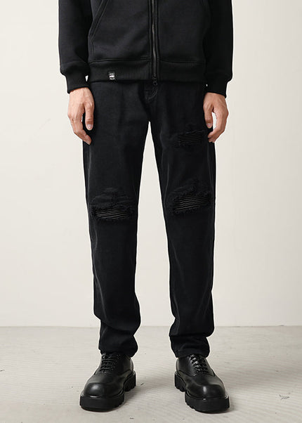 Blue Thread-Patch Ripped Slim Fit Jeans for Men - 28 / Black - Men’s Jeans
