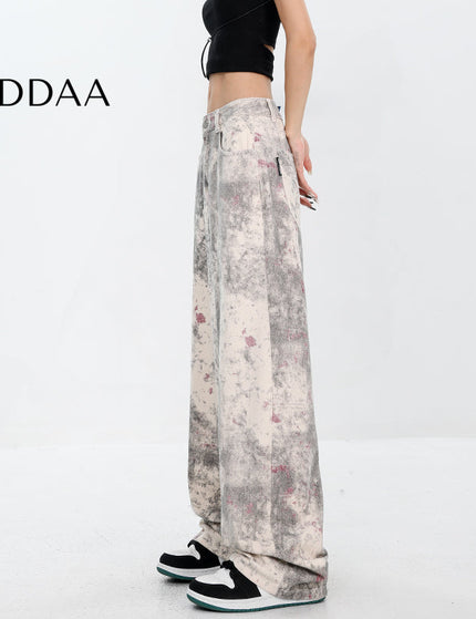 Blue Tie-Dye Camouflage Loose Wide-Leg Jeans - S / White - Women’s Jeans