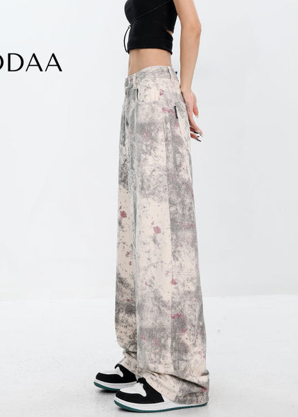 Blue Tie-Dye Camouflage Loose Wide-Leg Jeans - S / White - Women’s Jeans