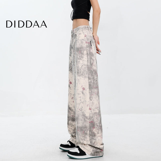 Blue Tie-Dye Camouflage Loose Wide-Leg Jeans - S / White - Women’s Jeans