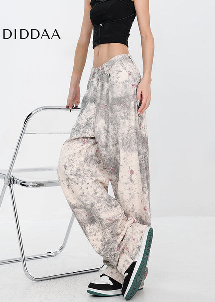 Blue Tie-Dye Camouflage Loose Wide-Leg Jeans - Women’s Jeans