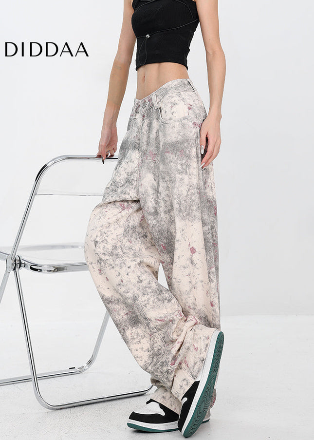 Blue Tie-Dye Camouflage Loose Wide-Leg Jeans - Women’s Jeans