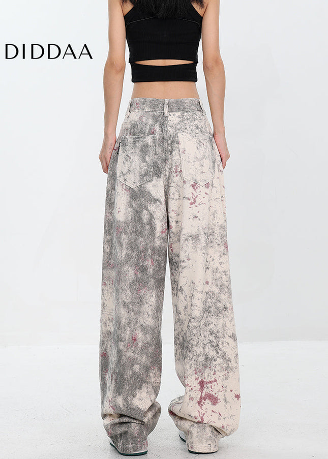 Blue Tie-Dye Camouflage Loose Wide-Leg Jeans - Women’s Jeans