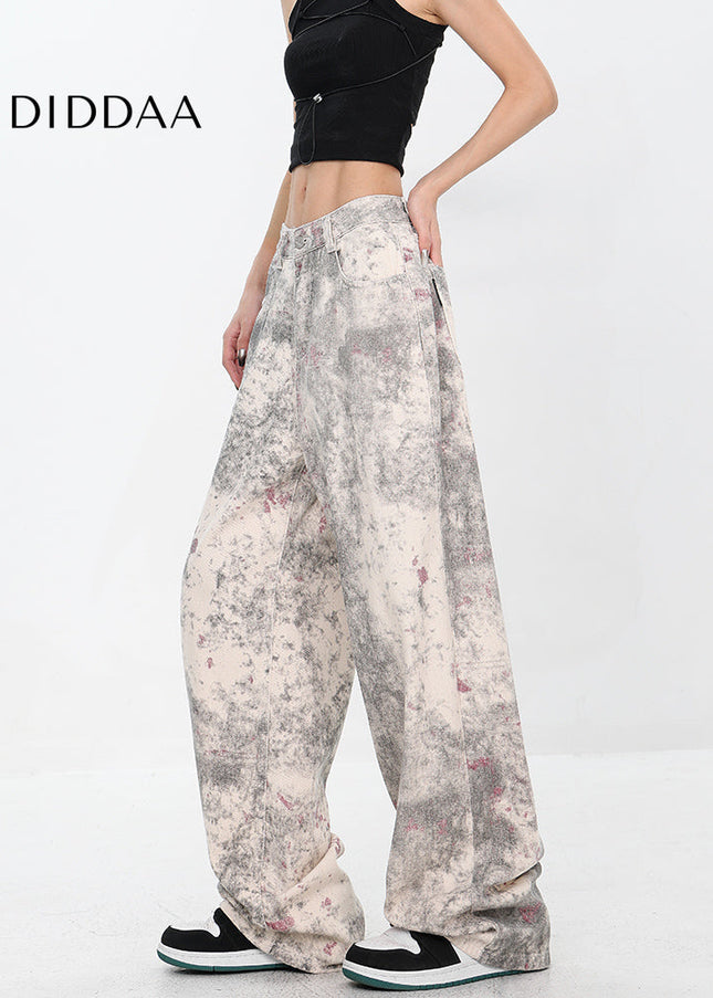 Blue Tie-Dye Camouflage Loose Wide-Leg Jeans - Women’s Jeans