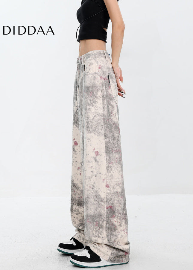 Blue Tie-Dye Camouflage Loose Wide-Leg Jeans - Women’s Jeans