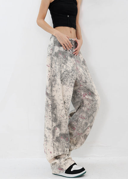 Blue Tie-Dye Camouflage Loose Wide-Leg Jeans - Women’s Jeans