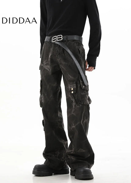 Blue Tie-Dye Gradient Cargo Jeans for Men - Men’s Jeans