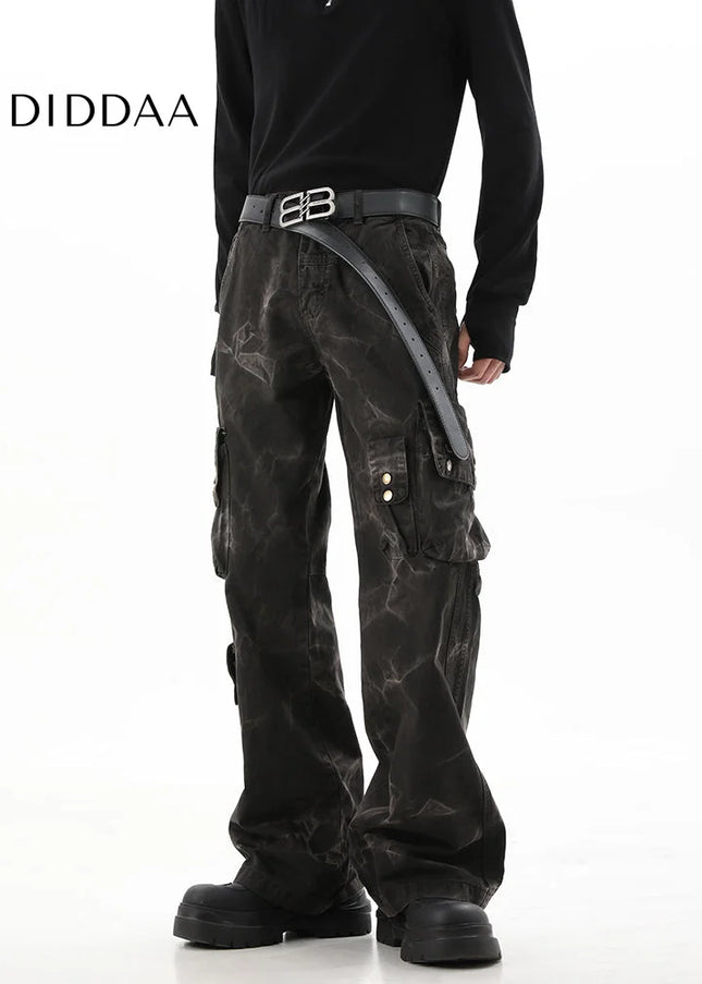 Blue Tie-Dye Gradient Cargo Jeans for Men - Men’s Jeans