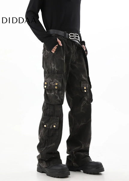 Blue Tie-Dye Gradient Cargo Jeans for Men - Men’s Jeans