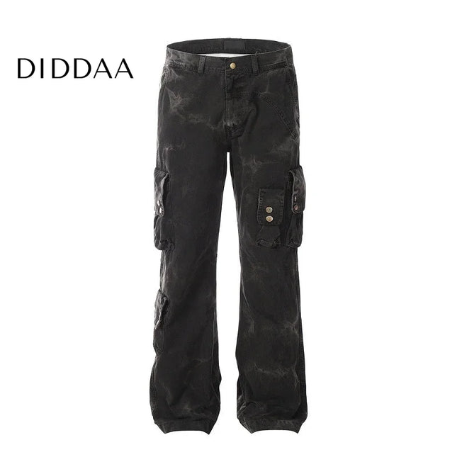 Blue Tie-Dye Gradient Cargo Jeans for Men - S / Black - Men’s Jeans