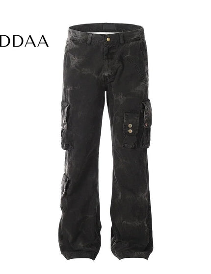 Blue Tie-Dye Gradient Cargo Jeans for Men - S / Black - Men’s Jeans