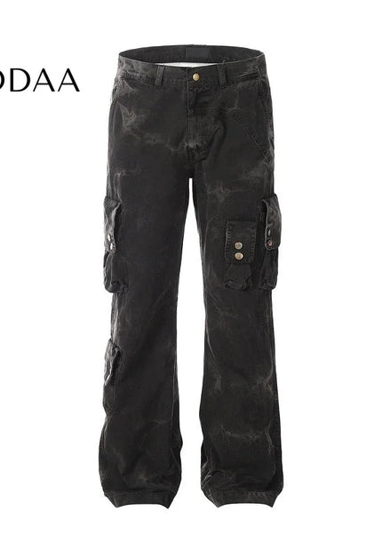 Blue Tie-Dye Gradient Cargo Jeans for Men - S / Black - Men’s Jeans