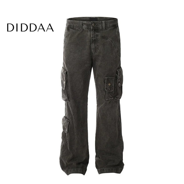 Blue Tie-Dye Gradient Cargo Jeans for Men - S / Grey - Men’s Jeans
