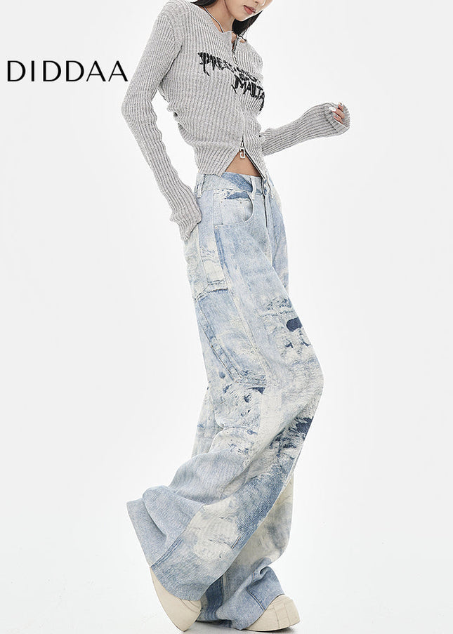 Blue Tie-Dye High-Waisted Wide-Leg Jeans for Women - Women’s Jeans